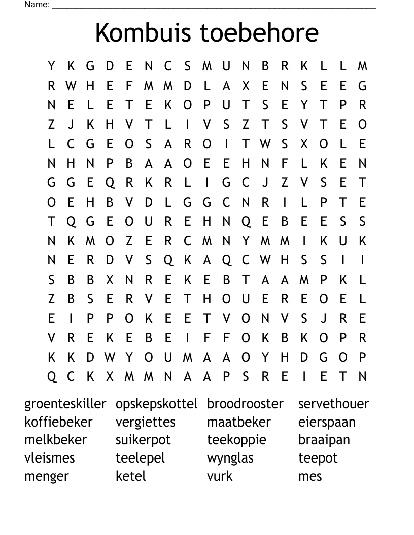 Kombuis toebehore Word Search