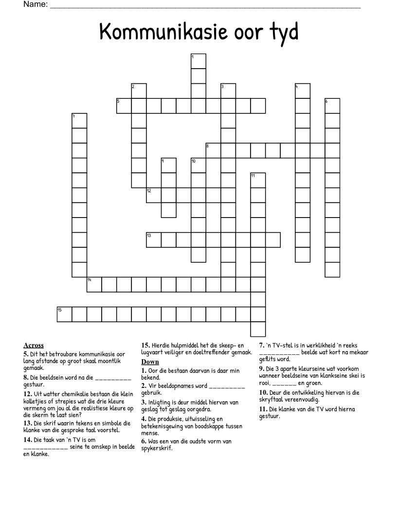 Kommunikasie oor tyd  Crossword