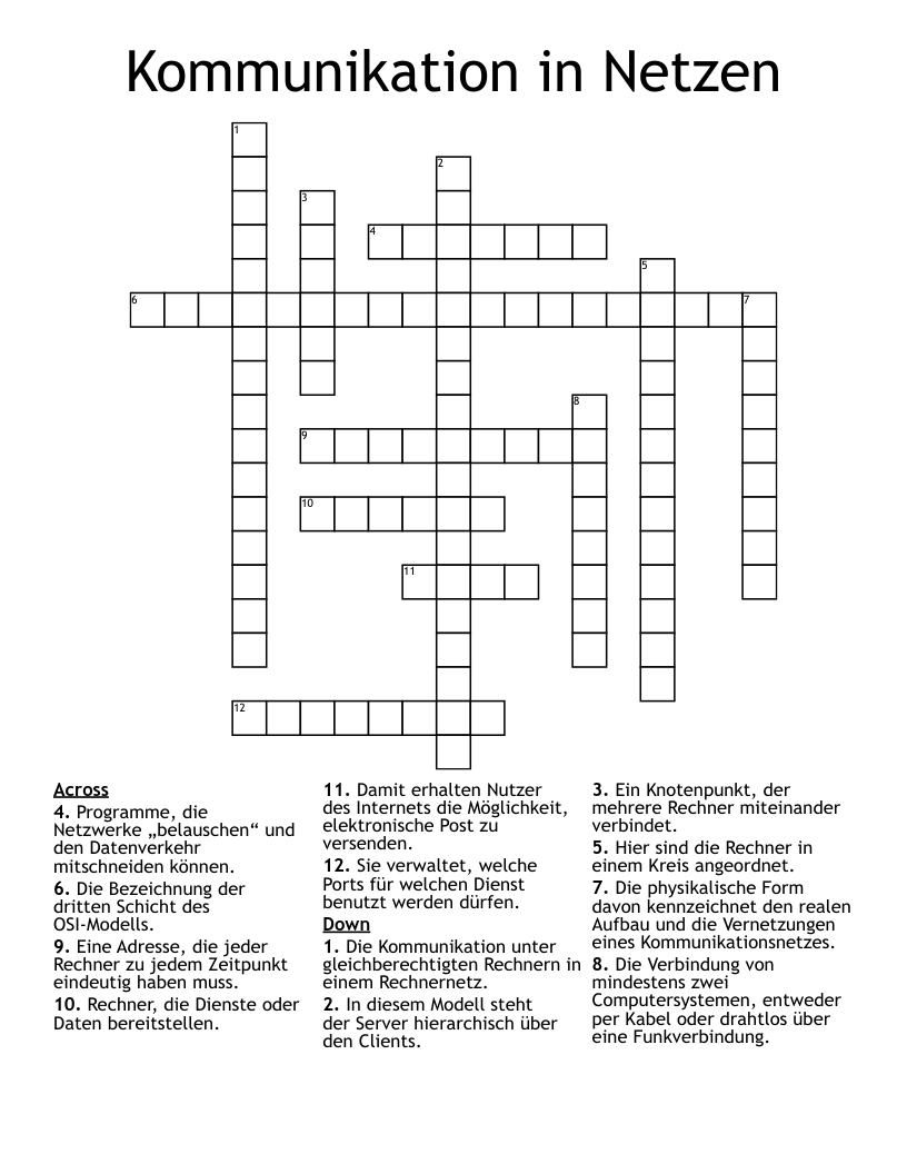 Kommunikation in Netzen Crossword
