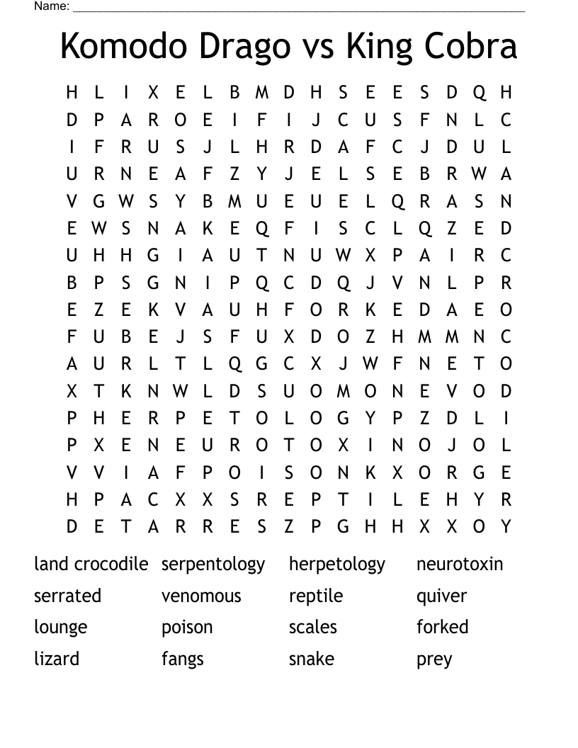 Komodo Drago vs King Cobra Word Search