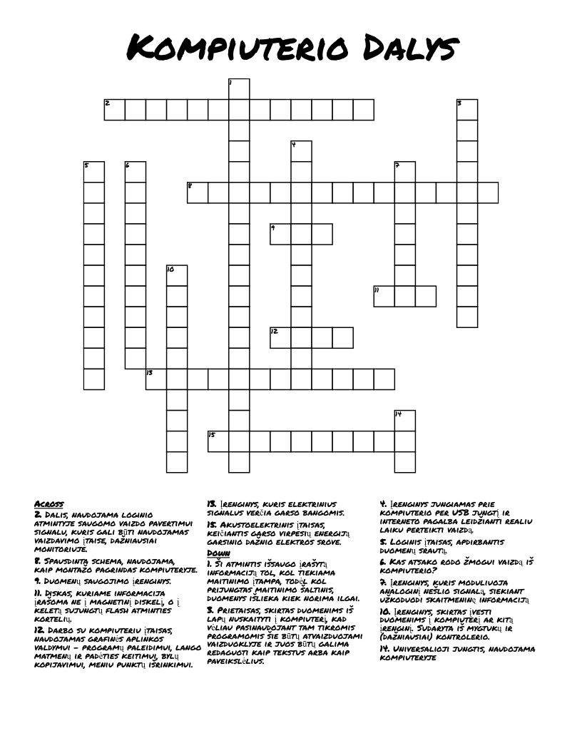 Kompiuterio Dalys Crossword