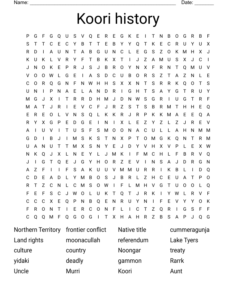 Koori history Word Search