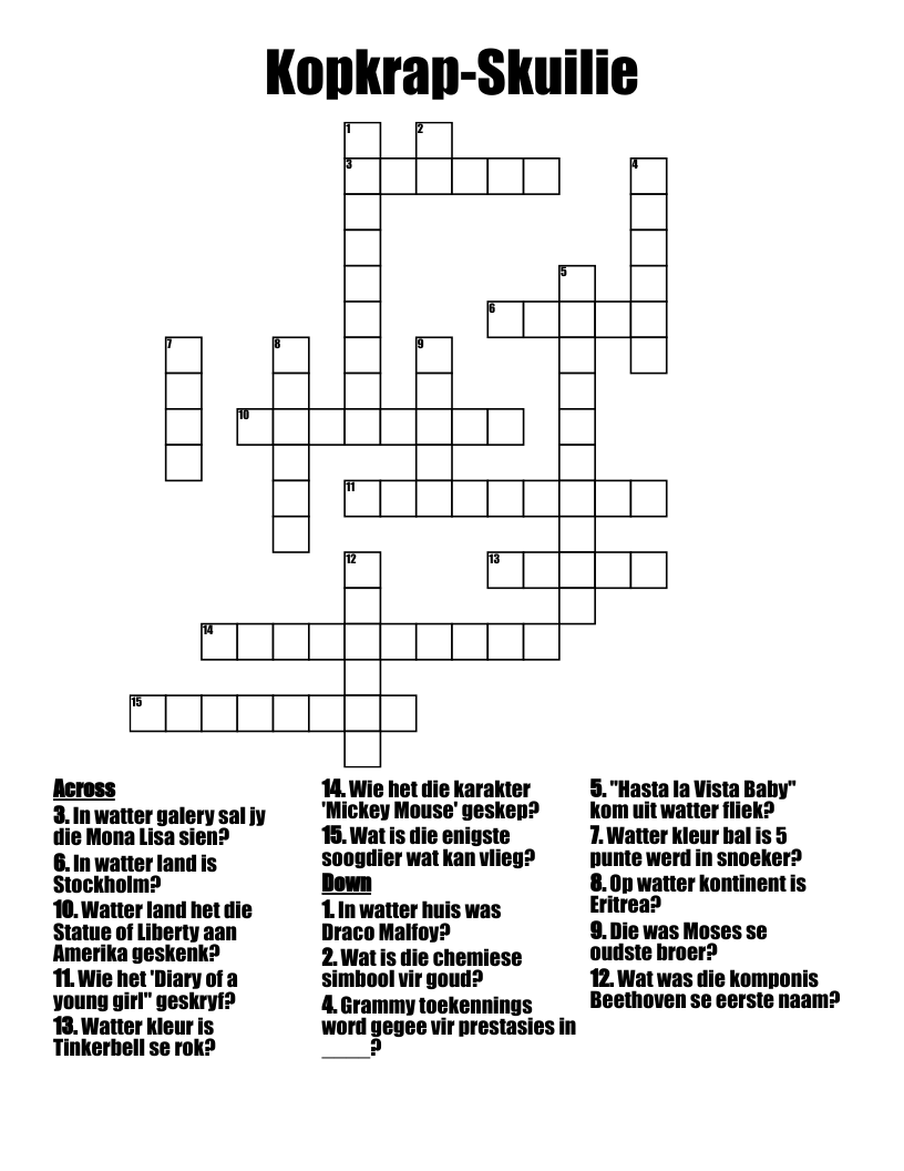 Kopkrap-Skuilie Crossword