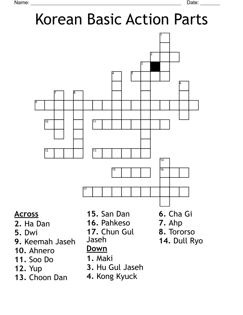 Korean Basic Action Parts Crossword