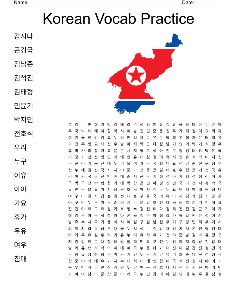 Korean Vocab Practice Word Search