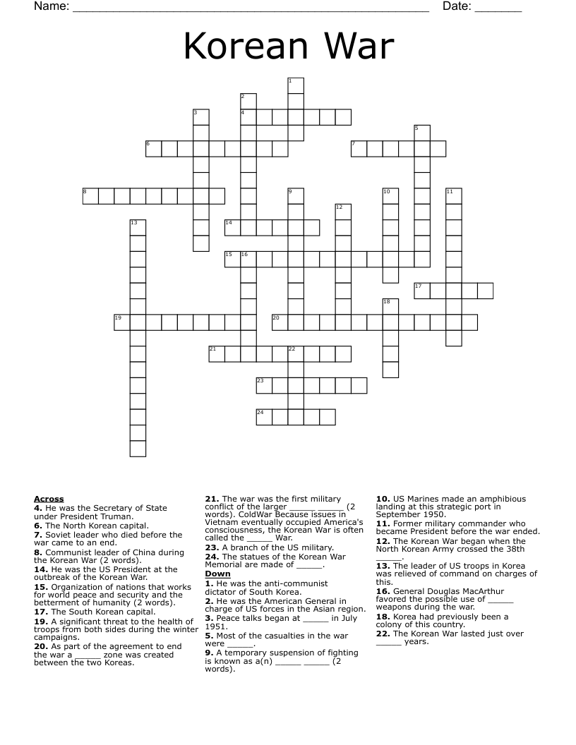 Korean War Crossword