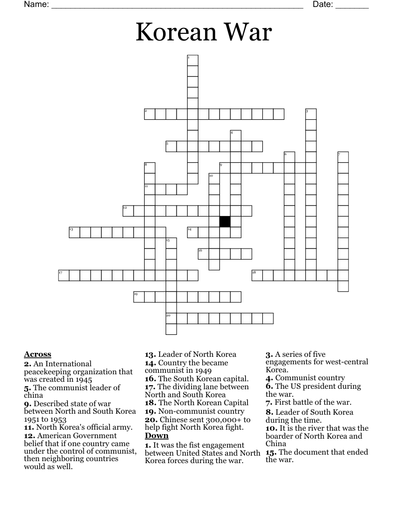 Korean War Crossword