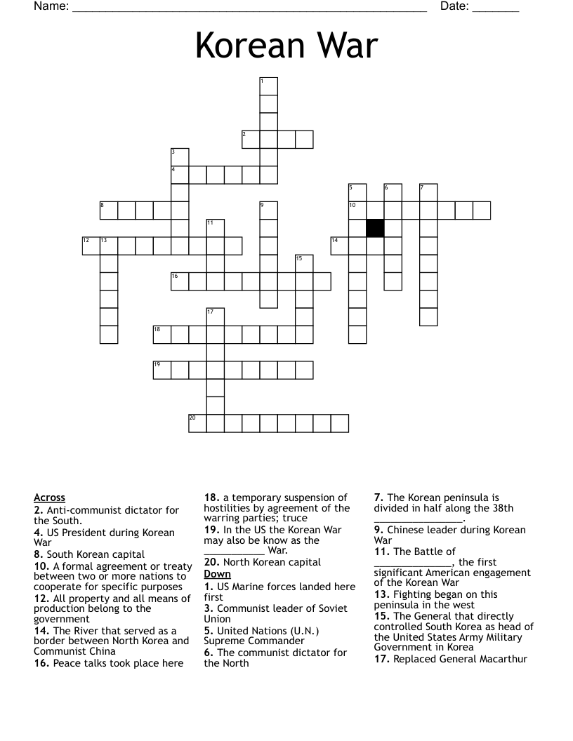 Korean War Crossword