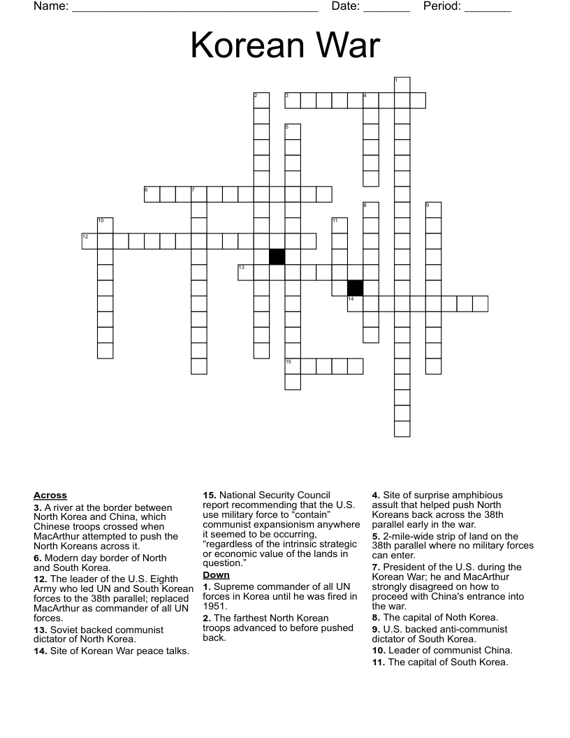 Korean War Crossword