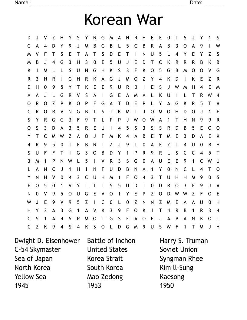 Korean War Word Search