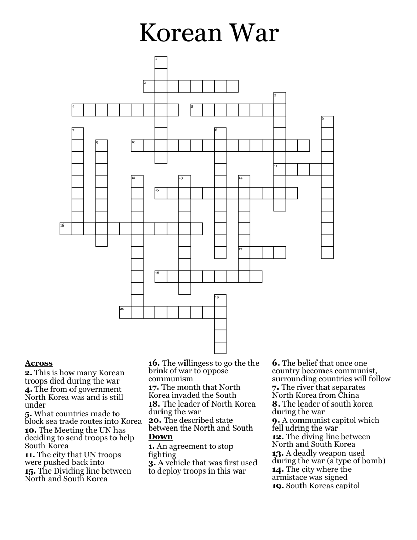 Korean War Crossword