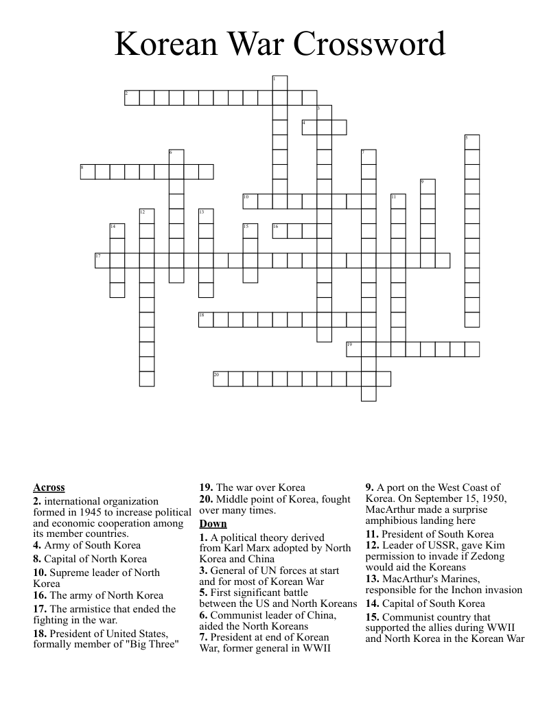 Korean War Crossword