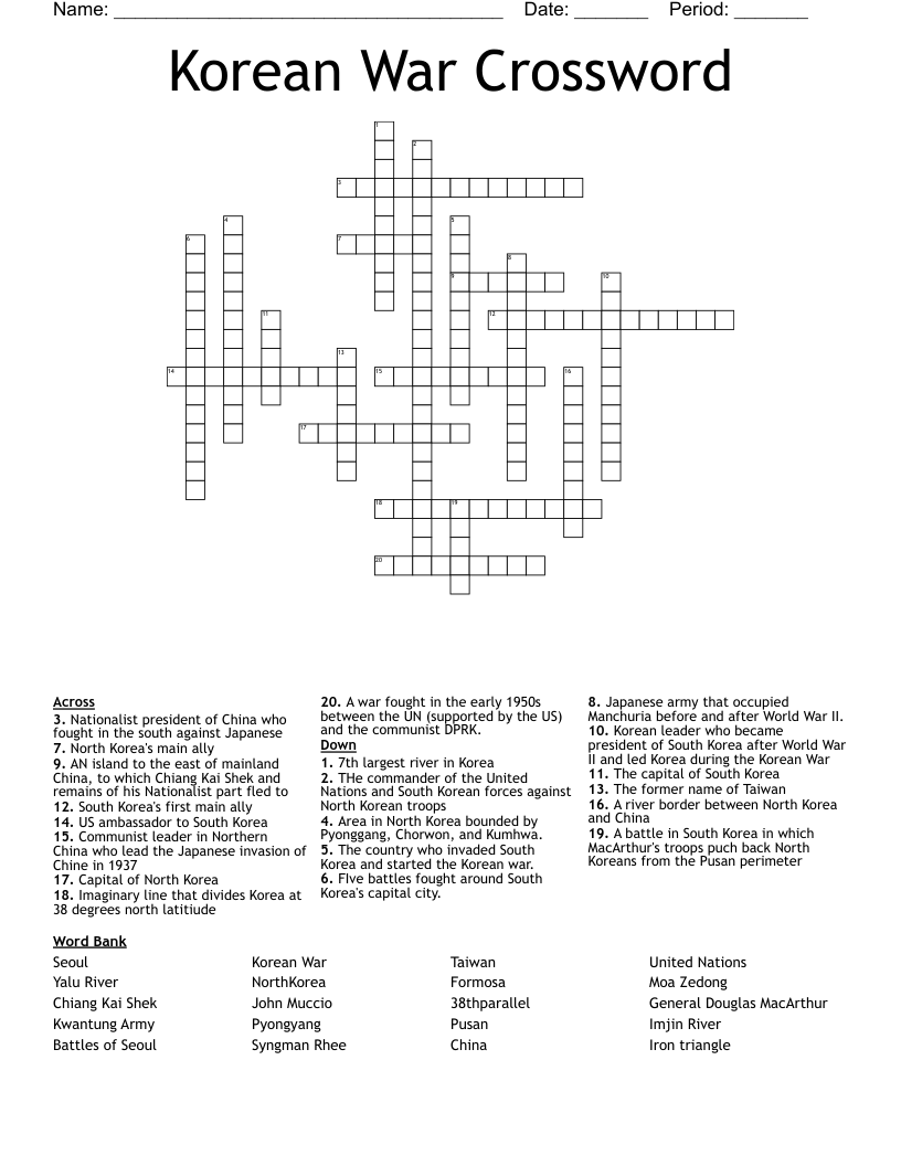Korean War Crossword