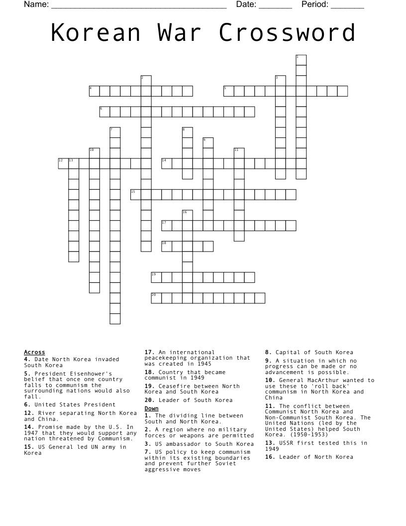 Korean War Crossword