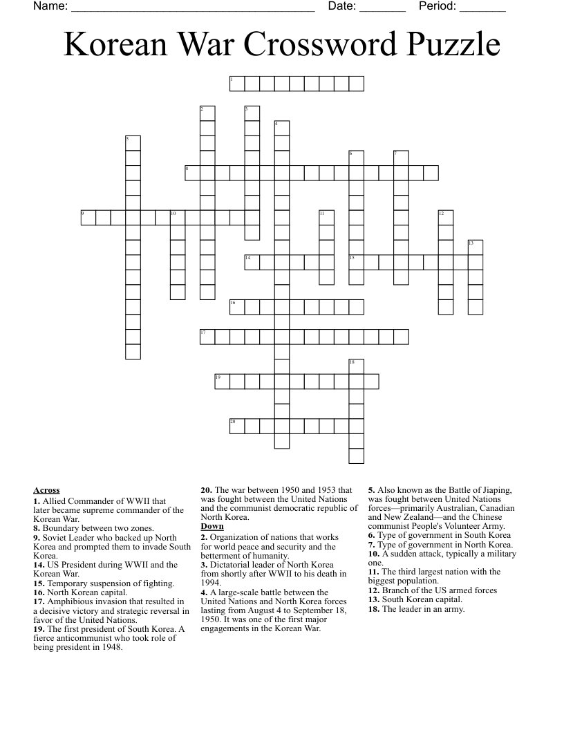 Korean War Crossword Puzzle
