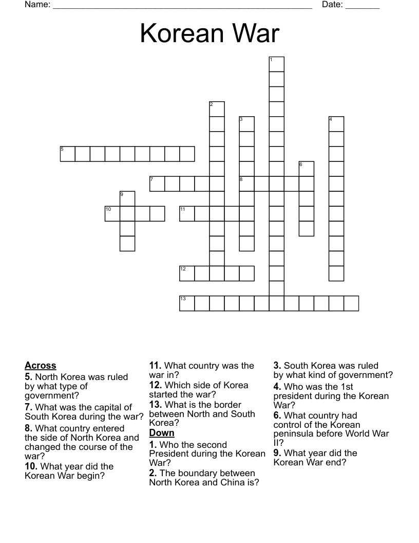 Korean War  Crossword