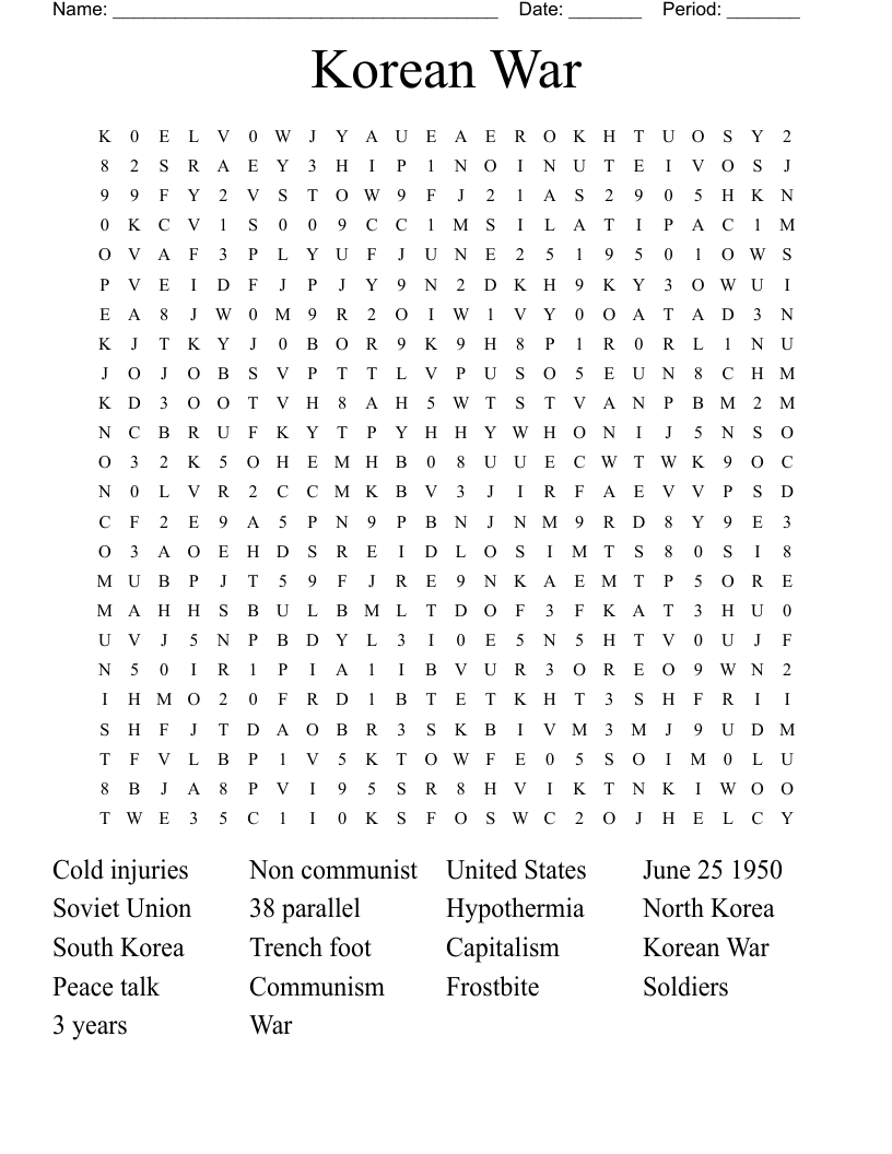 Korean War  Word Search