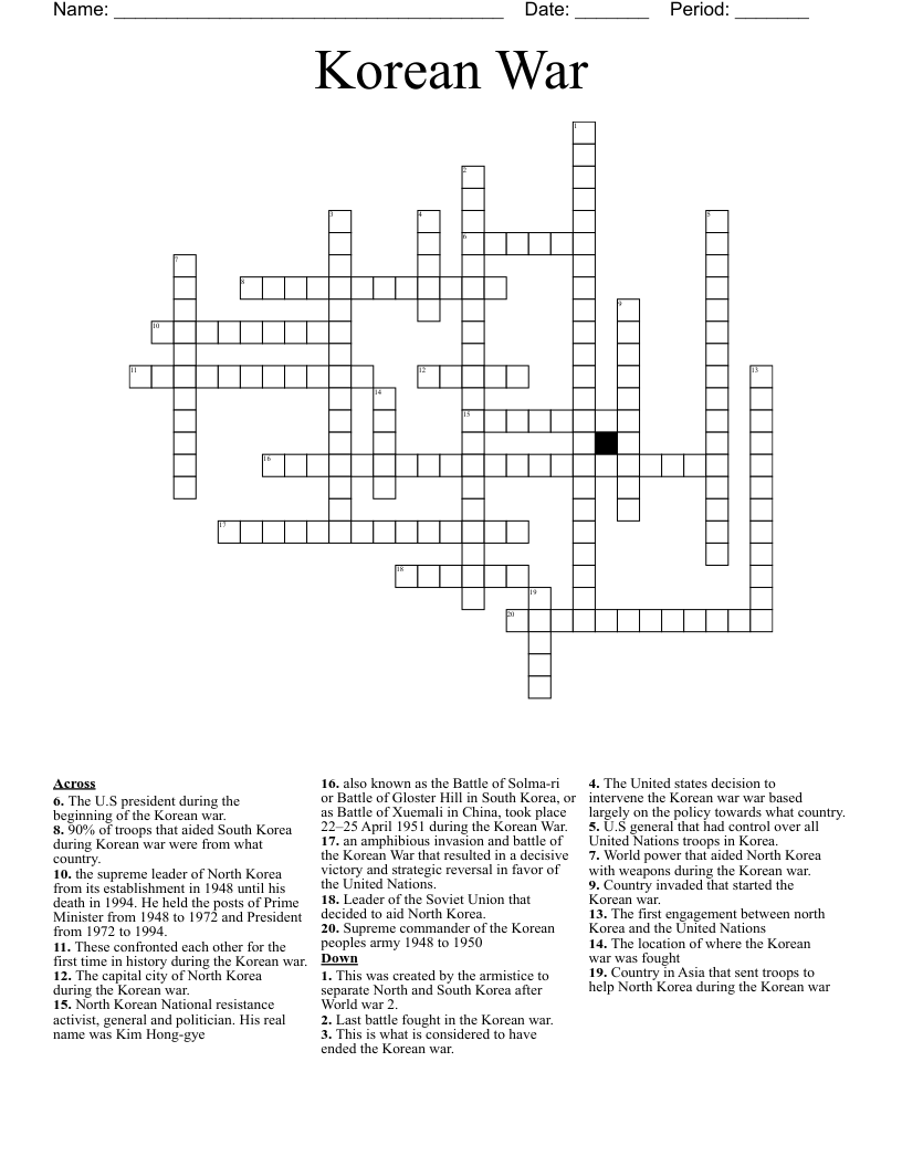 Korean War  Crossword