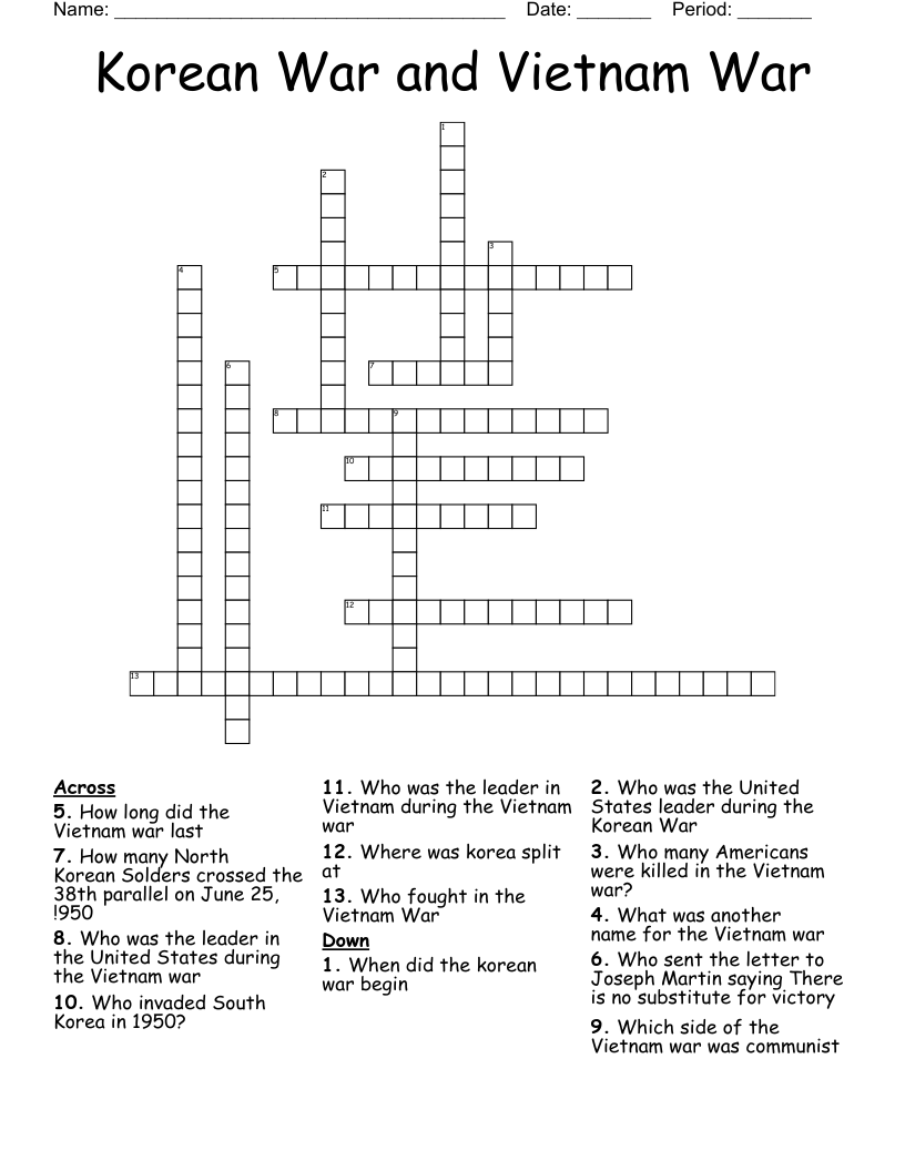 Korean War and Vietnam War Crossword