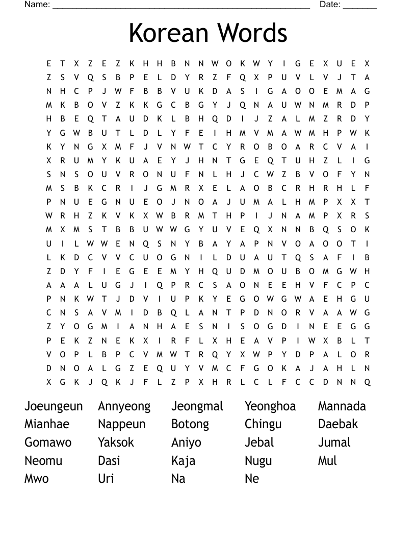 Korean Words Word Search