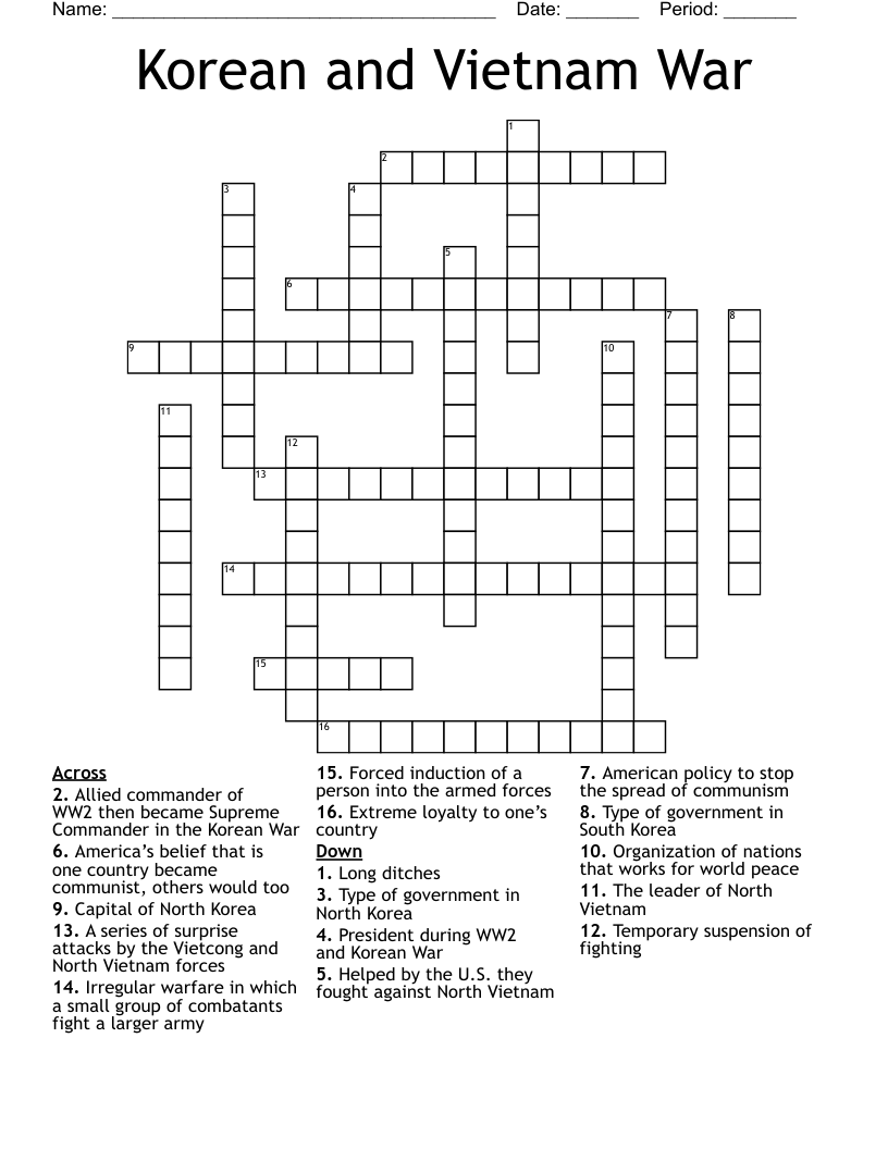 Korean and Vietnam War Crossword