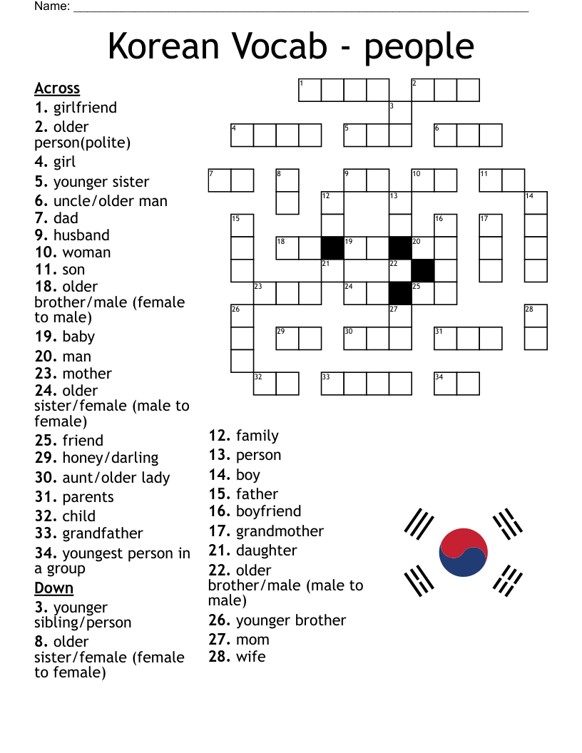Korean Vocab - people Crossword