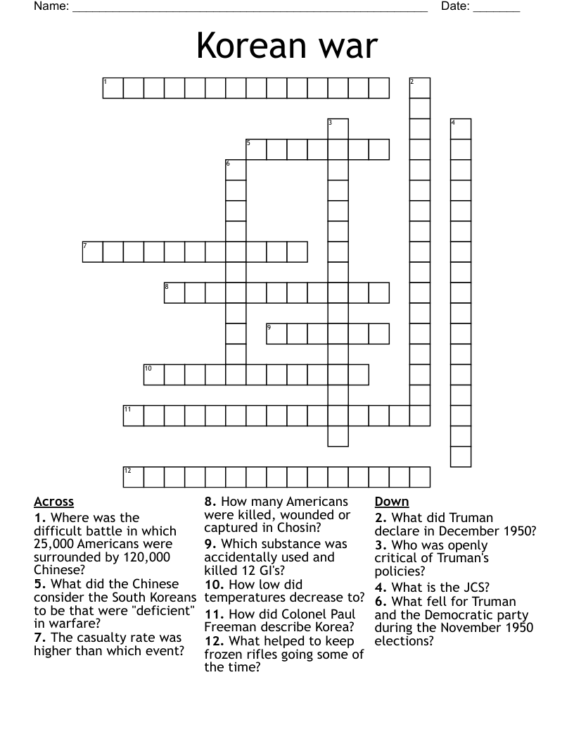 Korean war  Crossword
