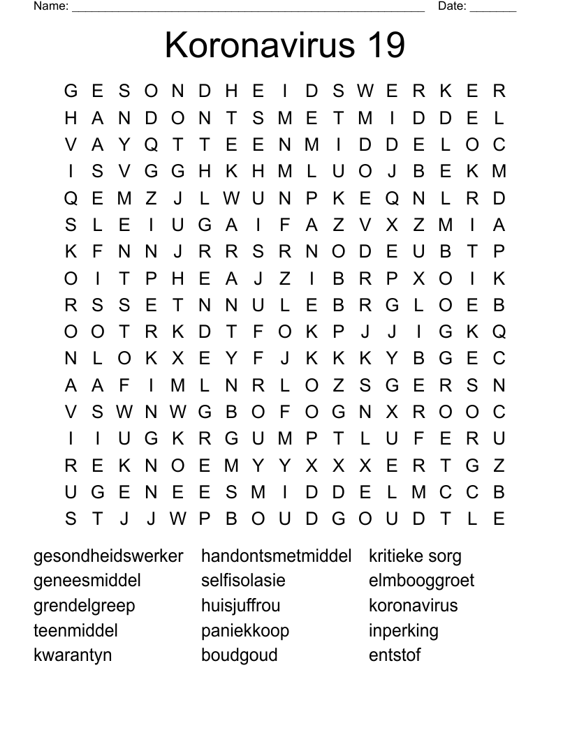 Koronavirus 19 Word Search