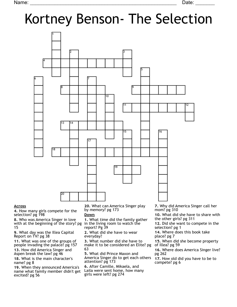 Kortney Benson- The Selection Crossword