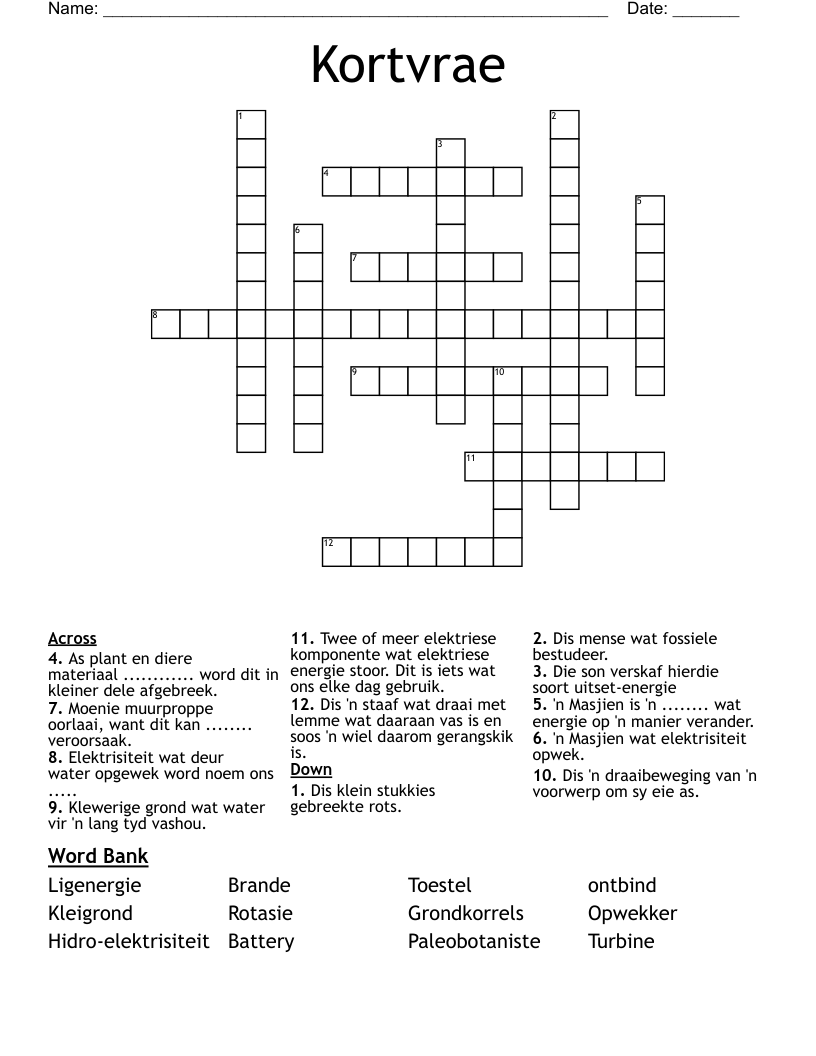 Kortvrae Crossword