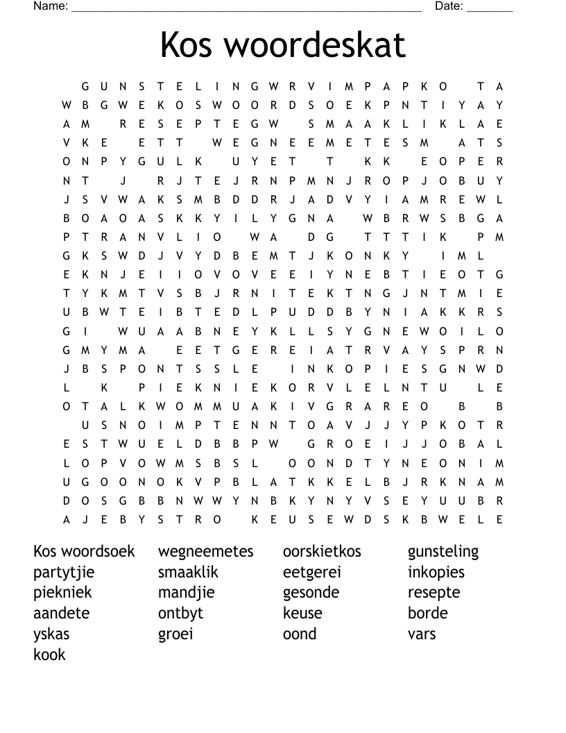 Kos woordeskat Word Search