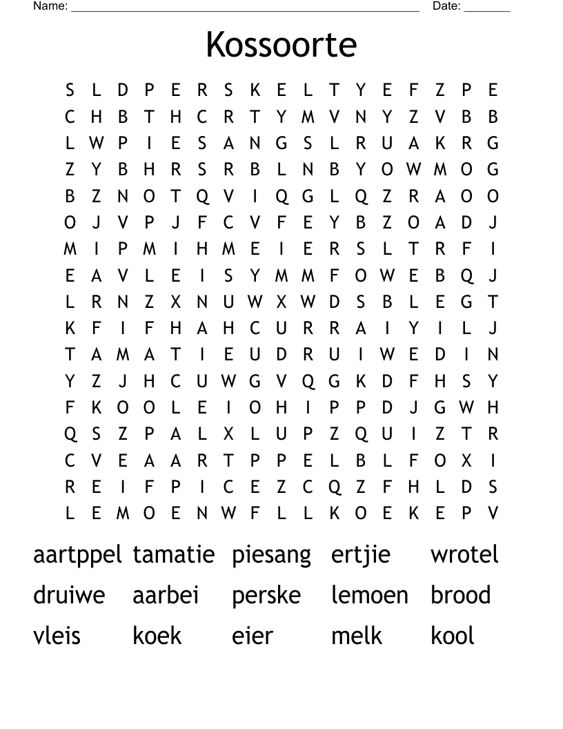 Kossoorte Word Search