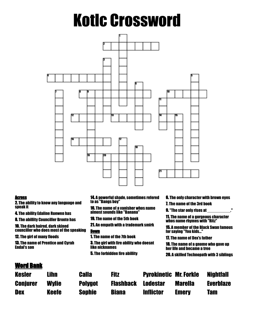 Kotlc Crossword