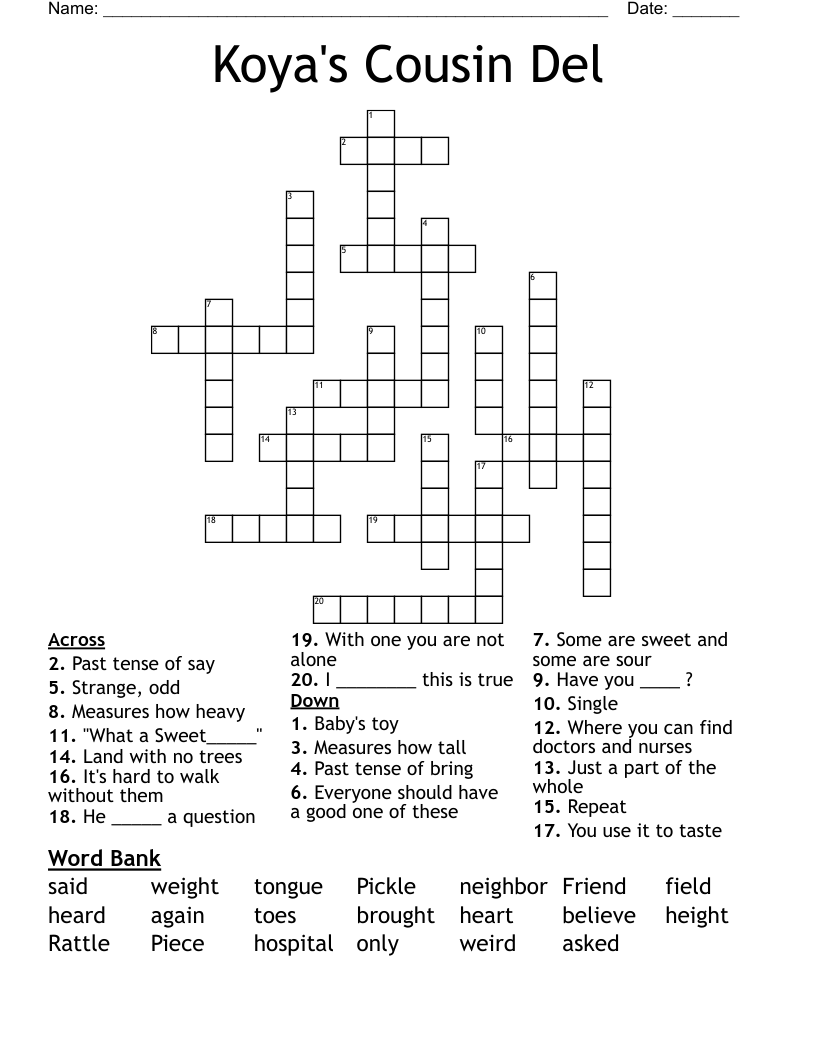 Koya's Cousin Del Crossword