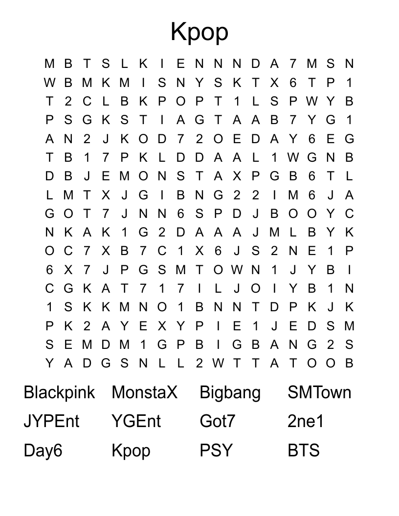 Kpop Word Search