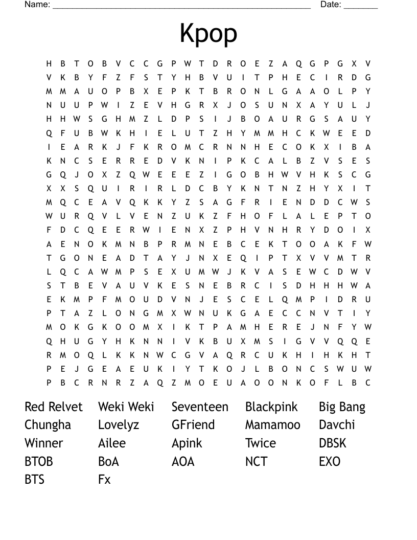 Kpop Word Search