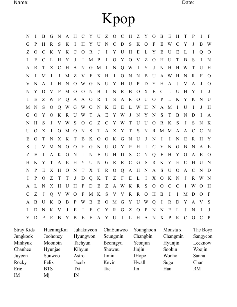 Kpop Word Search