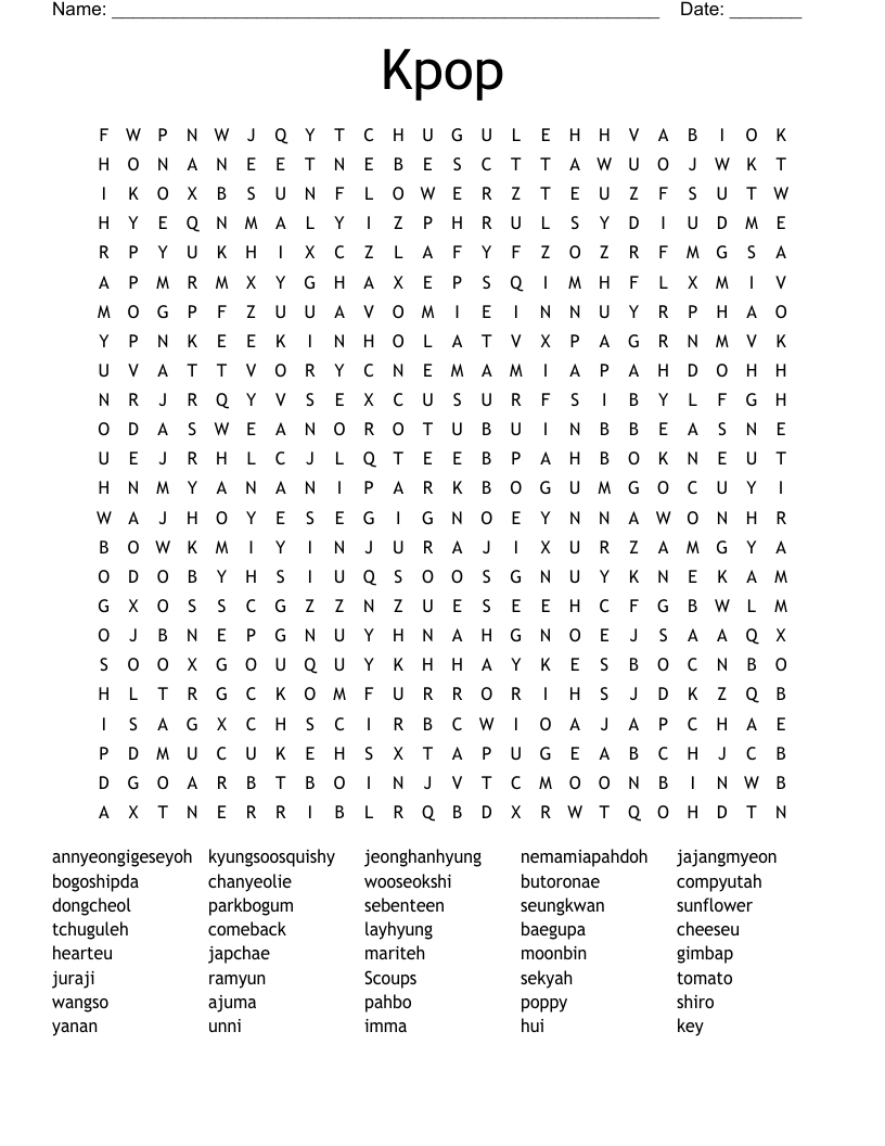 Kpop Word Search
