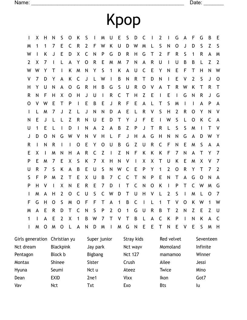 Kpop Word Search