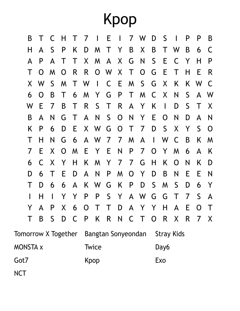 Kpop Word Search