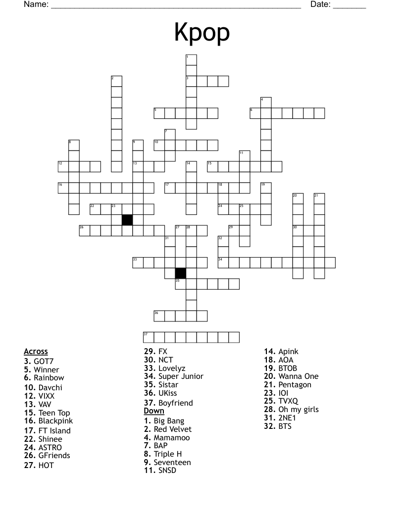 Kpop Crossword
