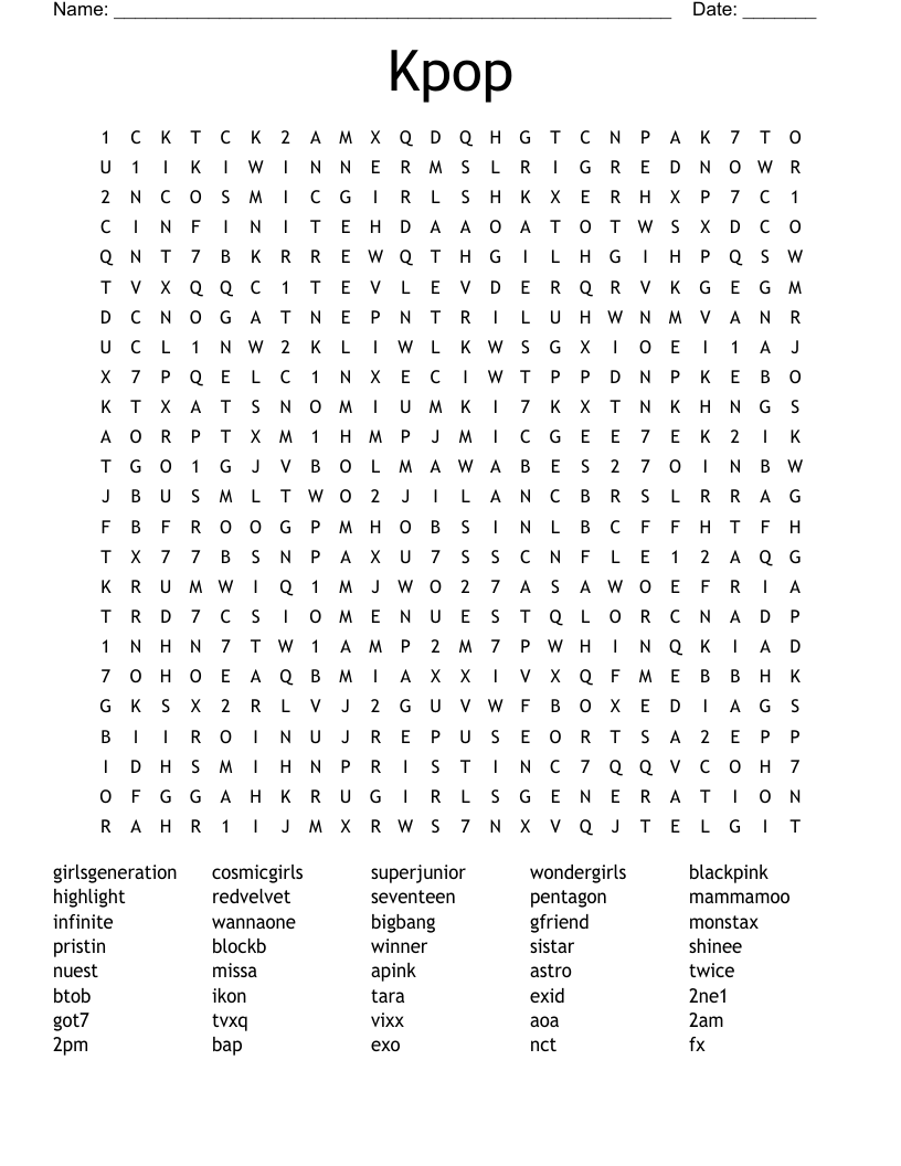 Kpop Word Search