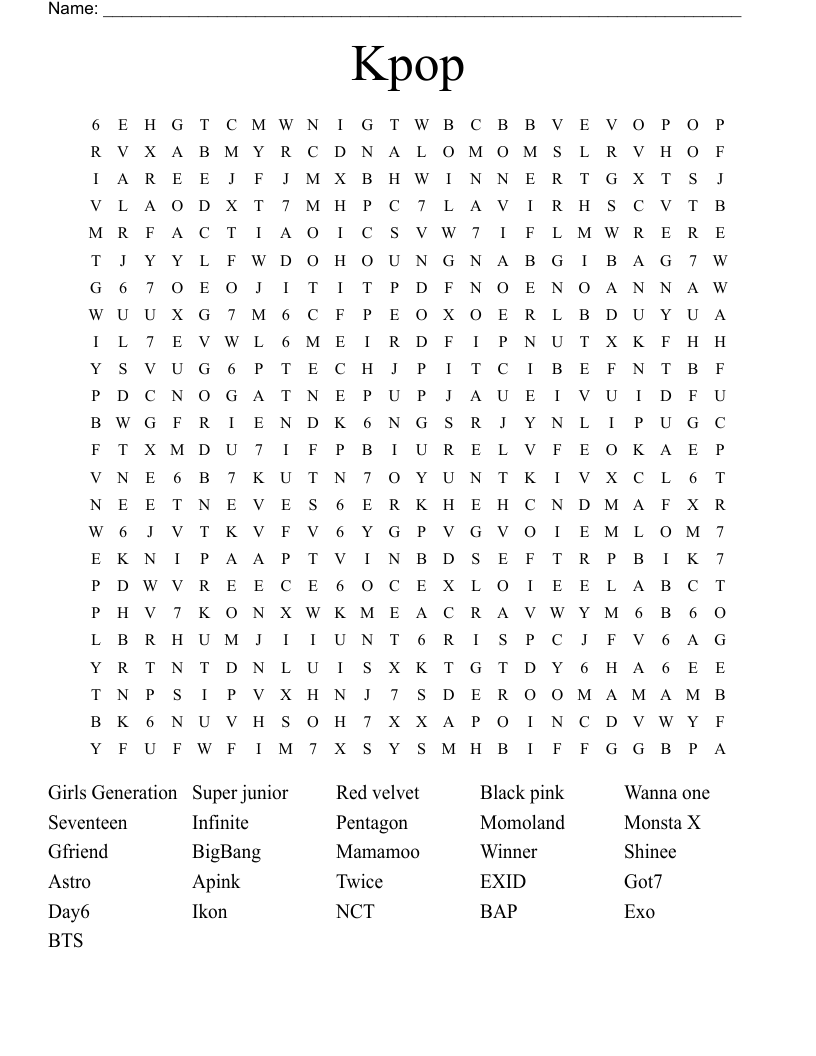 Kpop Word Search