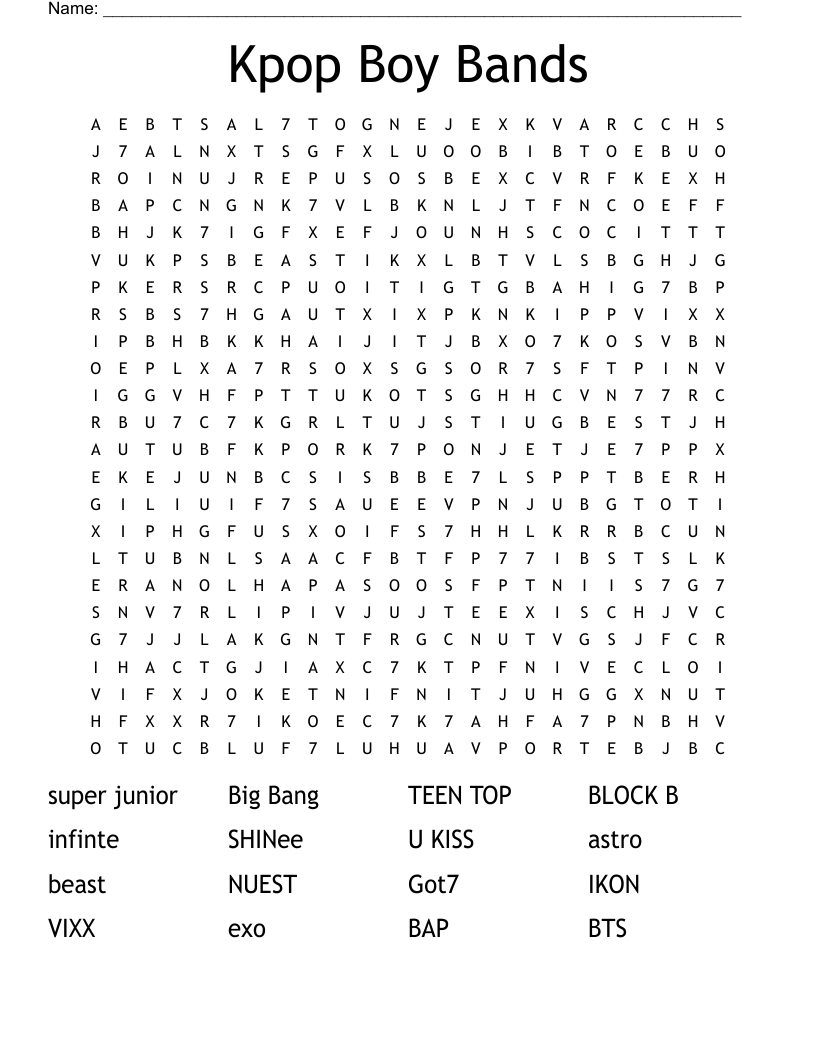 Kpop Boy Bands Word Search