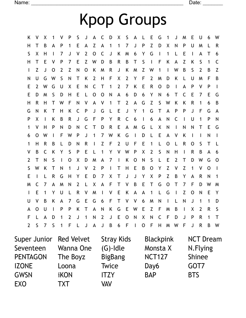 Kpop Groups Word Search