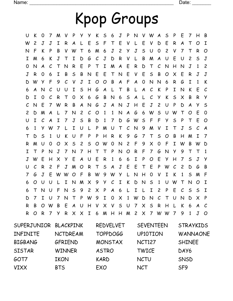 Kpop Groups Word Search