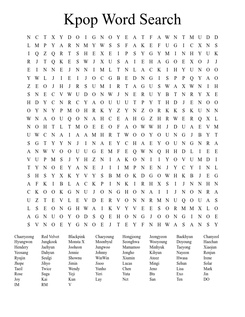Kpop Word Search