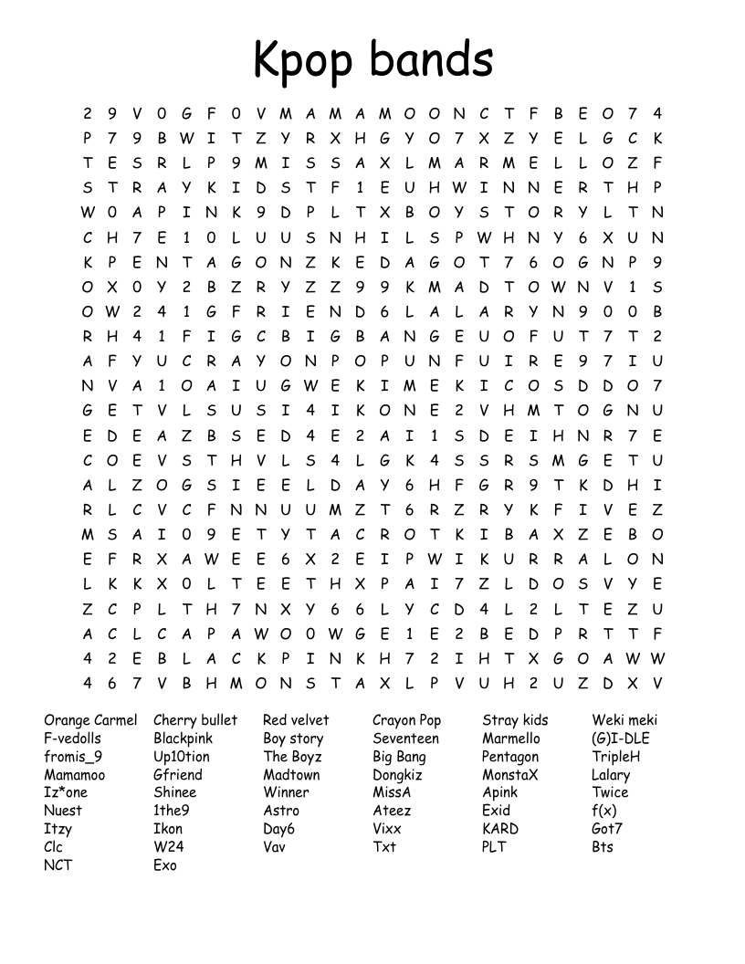 Kpop bands Word Search