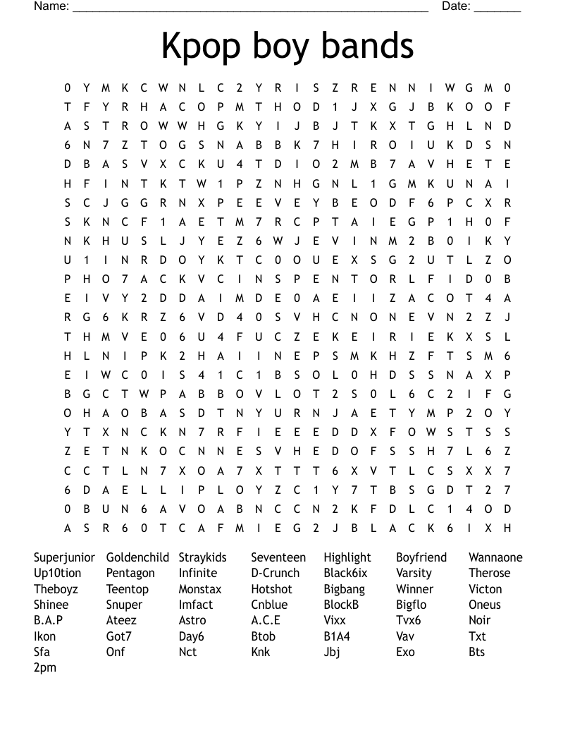 Kpop boy bands Word Search