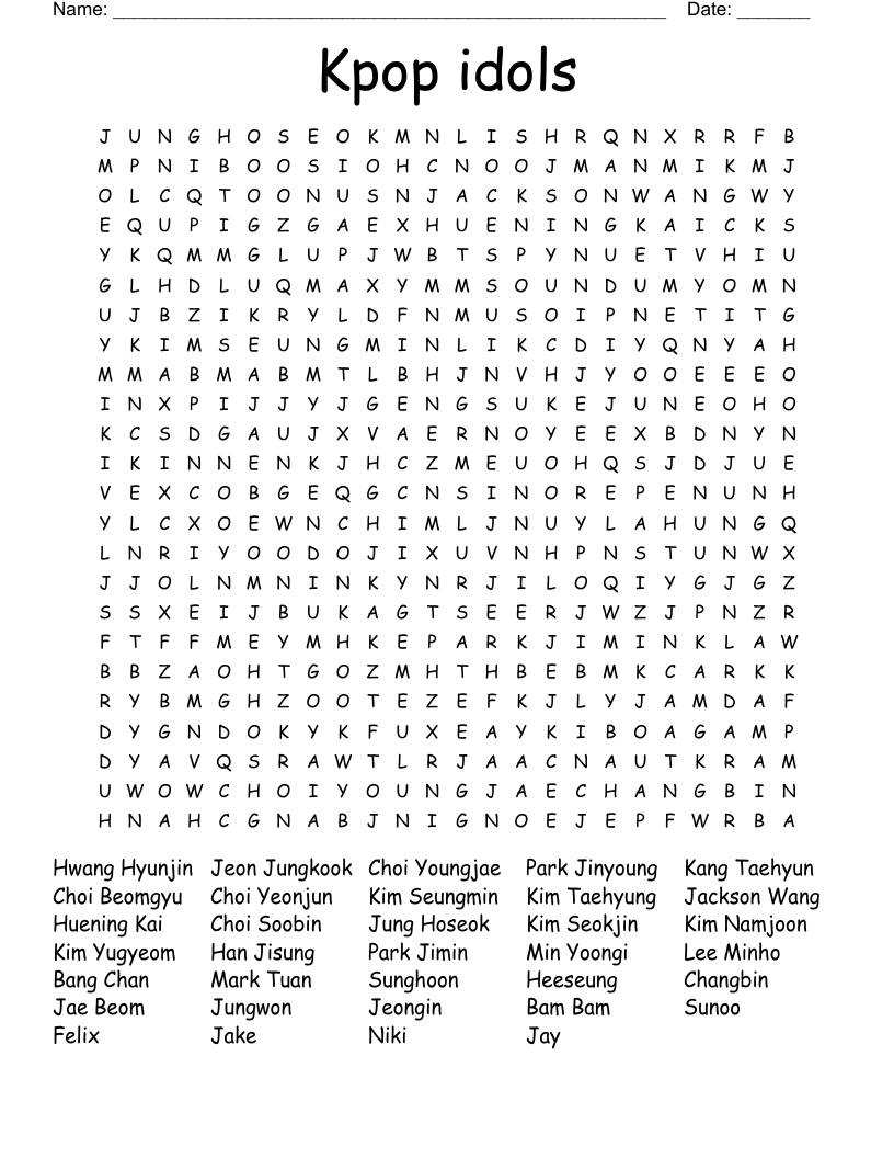 Kpop idols Word Search